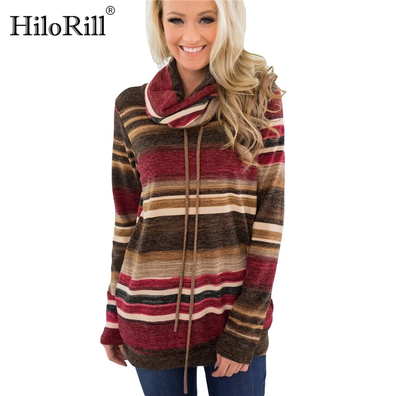 

2019 Fashion Sweater Women Leisure Turtleneck Loose Striped Colorful Sweater Autumn Pullover Casual Long Sleeve Top Sueter Mujer