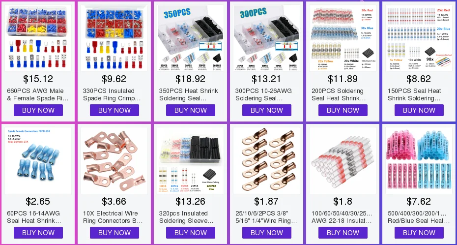 100 шт. 22-16 AWG Термоусадочные обжимные клеммы водонепроницаемые полностью изолированные уплотнительные стыковые электрические провода соединители комплект ассортимент синий