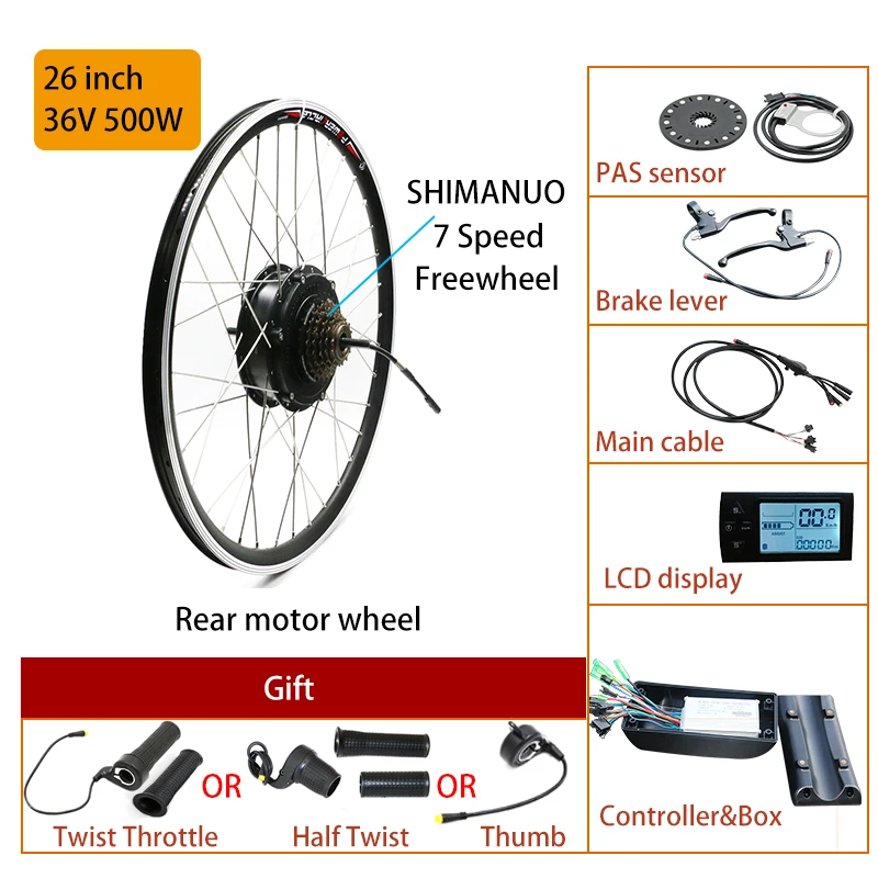36V 250W 350W 500W Front Rear Hub Motor Wheel ebike Motor Kit Electric Bike Conversion Kit without Battery for 20'' 26'' 700C 28" Electric Bicycle eBIKE Conversion Kit Bicicleta Eletrica - Цвет: 26inch 500W Rear