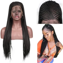 RONGDUOYI, 13x6, черные кружевные парики, высокотемпературные волоконные волосы, синтетические волосы на кружеве, парик, длинные плетеные косички, парики для женщин