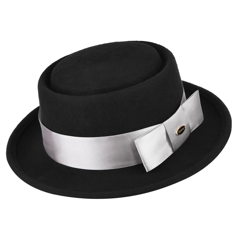 Winter New Wool Fedoras Hat Neutral British Ribbon Bowknot Gentleman's Fedora Cap Women Male Short Eave Church Party Hats H7209