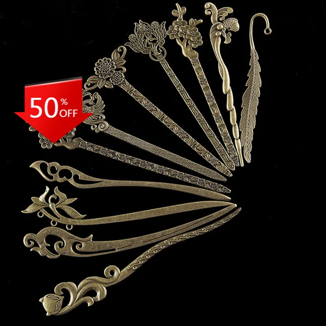 2020 Vintage Bronze Hollow Out Carved Hairpin Metallic Hair Clip Hair Stick Curved Fork Hairpin Hair Accessories Styling Tools