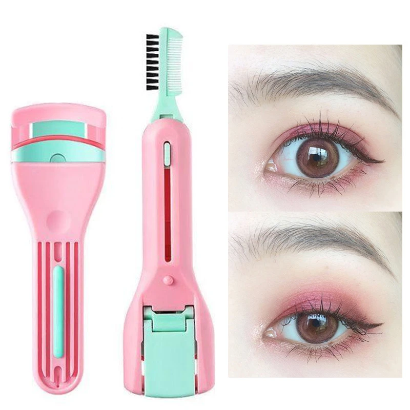 2 In1 Long Handle Silicone Eyelash Curler Clamp Lash Comb Carry Mini