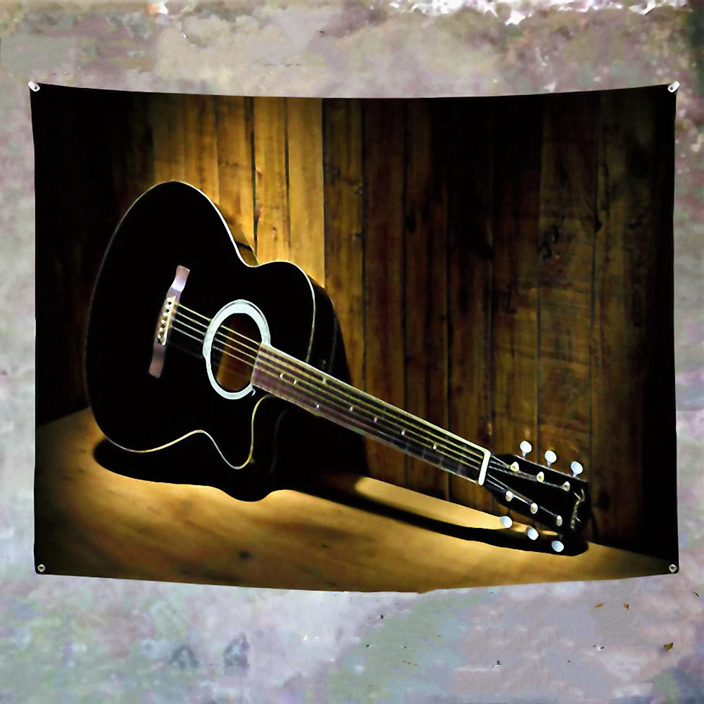 

Guitar Rock Art Poster Musical Instrument Banners Wall Hanging Canvas Painting Tapestry Flags Music Party Bar Cafe Wall Decor