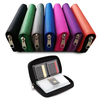 

Fashion Lady Solid Color Large Capacity Zip Faux Leather SIM CF Card Storage Bag