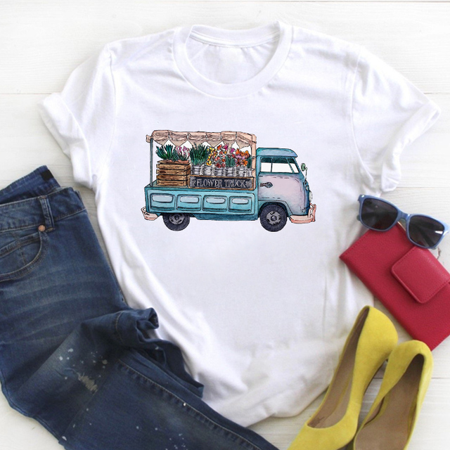 Flower Floral Book Cute Print Short Sleeve Ladies Summer T Tee Female Top Shirt Clothes Tshirt Womens Graphic T-shirt