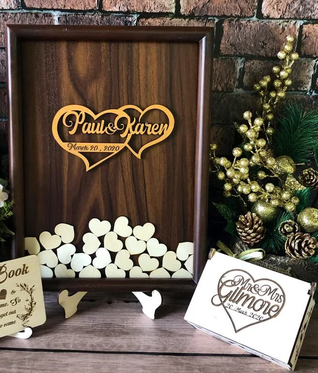 set with sign box Подгонянная деревянная Свадебная Гостевая книга Альтернатива, Свадебная Гостевая книга в деревенском стиле, уникальная Гостевая книга, деревянная Гостевая книга, Свадебный знак в книгах - Цвет: set with sign box