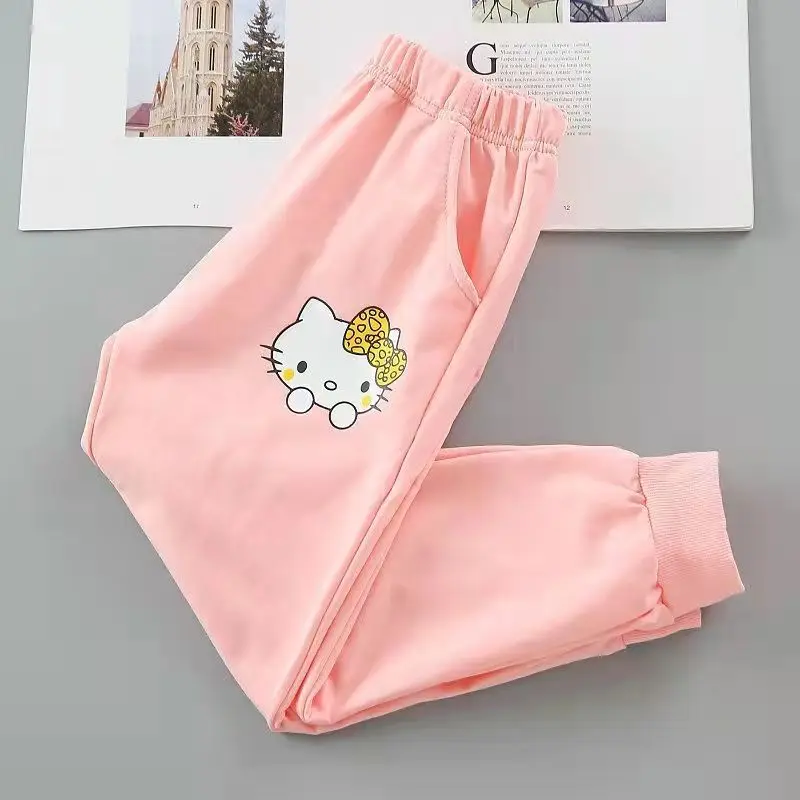 thumbnail image 1 of Traje largo de manga larga de algodón puro para primavera y otoño de Hello Kitty para niñas, traje deportivo de dos piezas a la moda para niños grandes, 1 of 5
