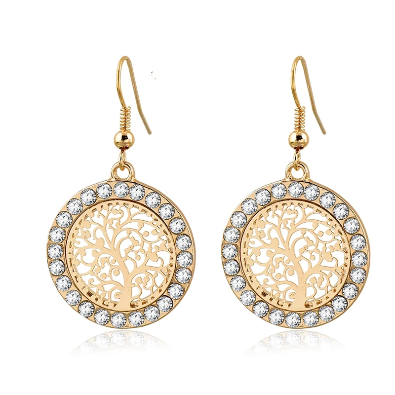 

YADA Gold&Silver Color Tree of Life Earring Crystal Statement Cubic Zirconia Earring For Women Round Jewelry Earrings ER200126