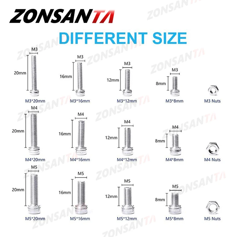 440 шт. набор винтов ZONSANTA M3 M4 M5 304 с шестигранной головкой|Дверные зажимы из