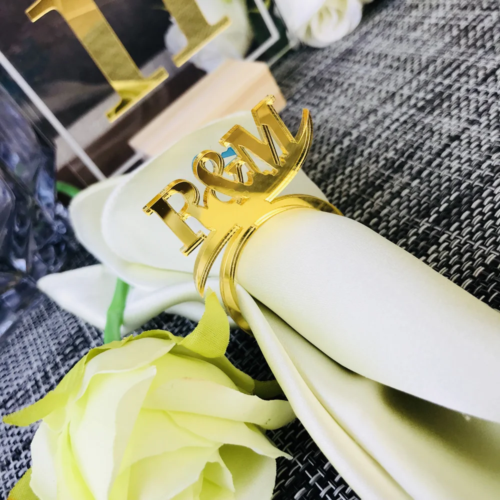 Personalized table color Gold mirror Napkin Ring,Custom Wedding napkin ring Acrylic Cut Napkin Ring with Initials Decor Supplies (1)