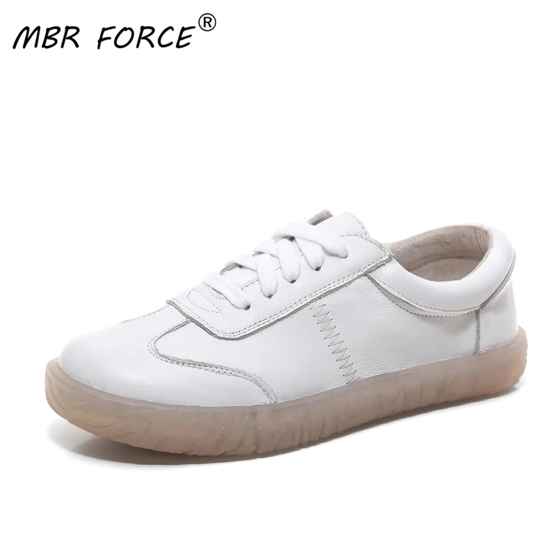 

MBR FORCE Genuine Leather Cowhide woman mother single shoes retro handmade lace up Flats comfortable pregnant women white shoes