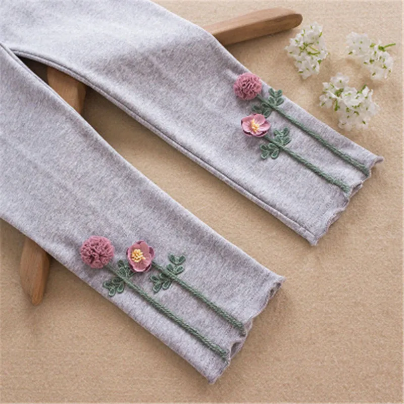 Spring Autumn School Girls Leggings Children Trousers Pants For Kids Elastic Cotton Flower Legging Girl Pants 3-11 Years
