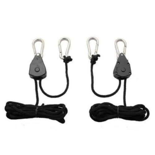

Multi-Purpose Hooks Adjustable Nylon Rope Ratchet Hanger Heavy Duty 150lb Capacity Rope Clip Hanger LED Grow Light Hanging Kit