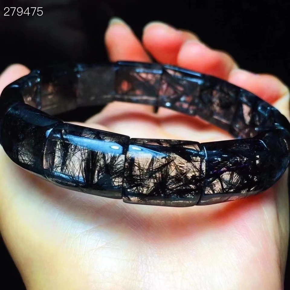 Genuine Natural Black Rutilated Quartz Bracelet Women Men 14.8x12.9x6.7mm Clear Rectangle Beads Wealthy Brazil AAAAA | Украшения и