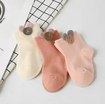 

Newborn Baby Boy Girl Cartoon Cotton Socks Infant Toddler Kids Cute Socks Warm 3D Cartoon Button Socks Candy Color Random Color