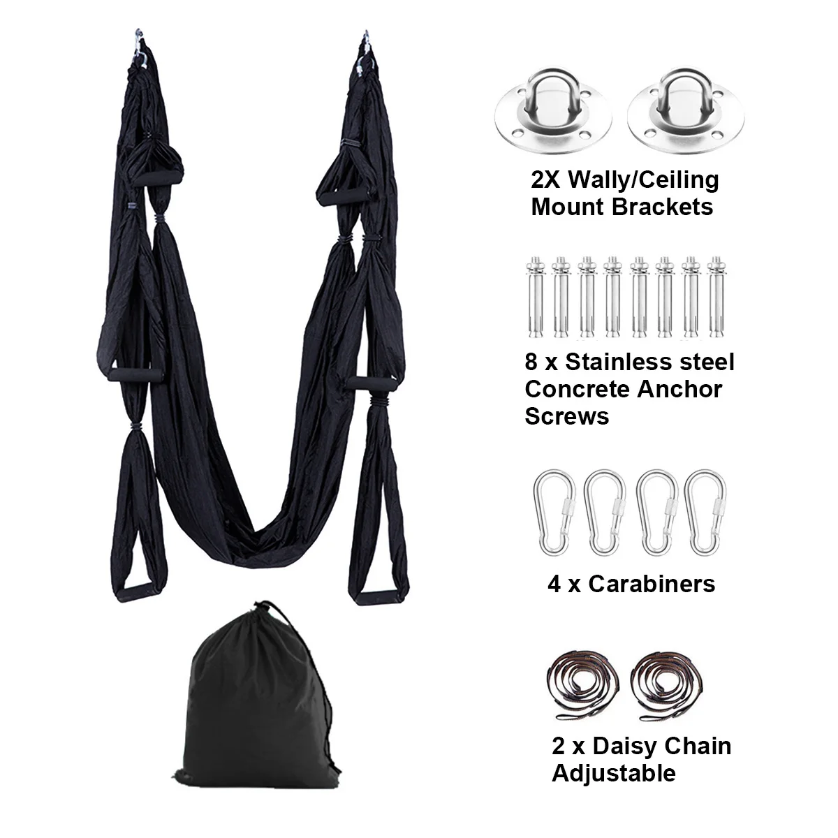 Aerial Yoga Hammock Kits Yoga Swing for Anti-gravity Yoga Inversion Exercises with Carry Bag and 2 Extension Straps