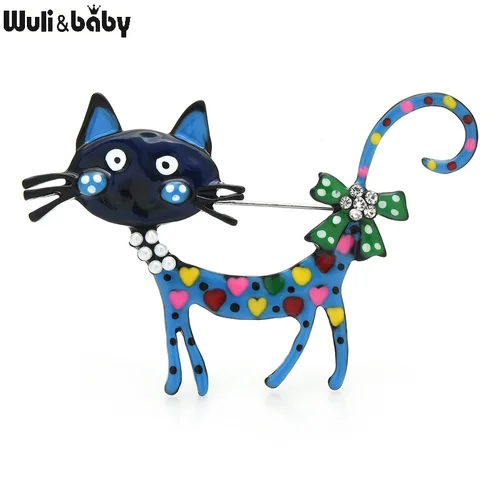 Wuli & baby 사랑스러운 고양이 브로치 2 색 에나멜 애완 동물 동물 파티 캐주얼 브로치 핀 여성 남성 선물용 4