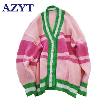 

AZYT Stripe Patchwork Sweater Female Cardigan 2020 Autumn V Neck Soft Knitted Cardigan Women's Jacket Sweater Coat For Women