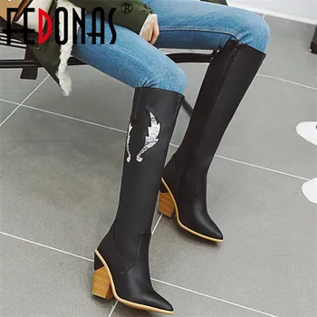 

FEDONAS Sexy Rome High Boots Women Autumn Winter Warm Plus Size High Heels Chelsea Knee High Boots Strange Heels Shoes Woman