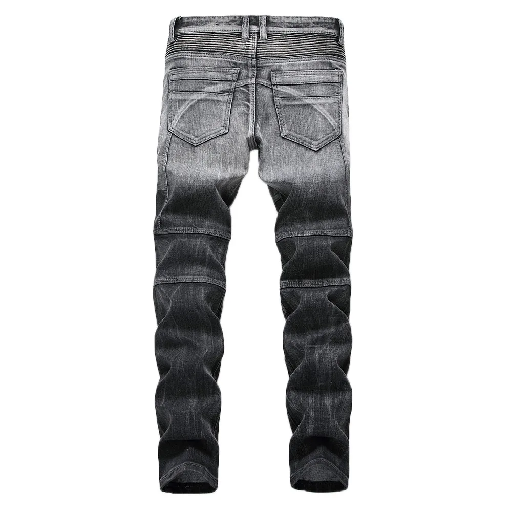 Jeans Men Biker Jean Homme Mens Men'S Classic Fashions Men's Slim Jeans Denim Folds Wash Work Frayed Trousers Zipper Basic Pants