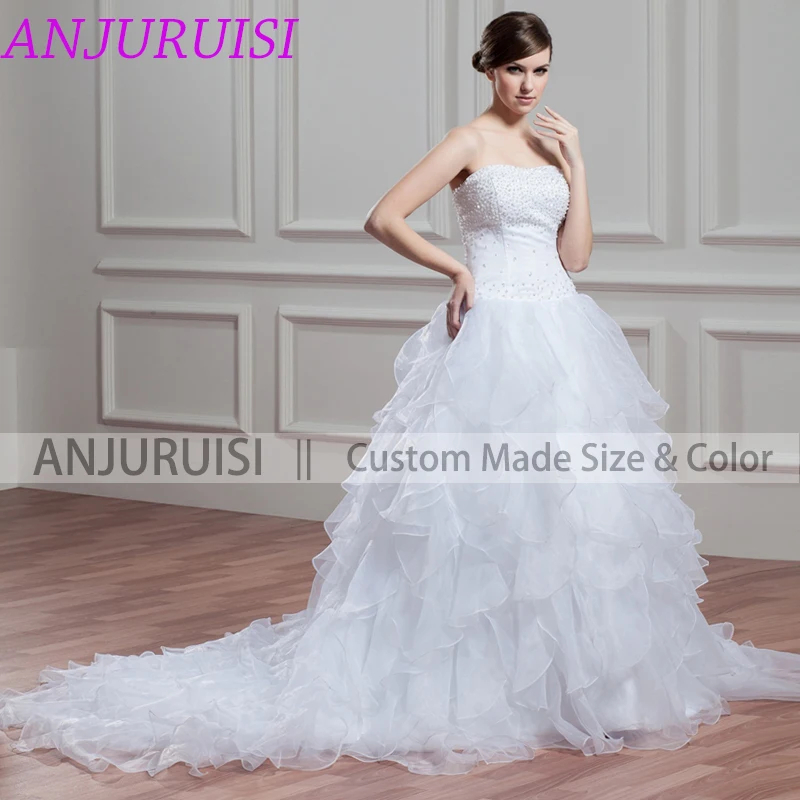 ANJURUISI свадебное платье трапециевидной формы без бретелек vestidos de noiva robe de mariage органза свадебное платье с бисером Vestido De Novia
