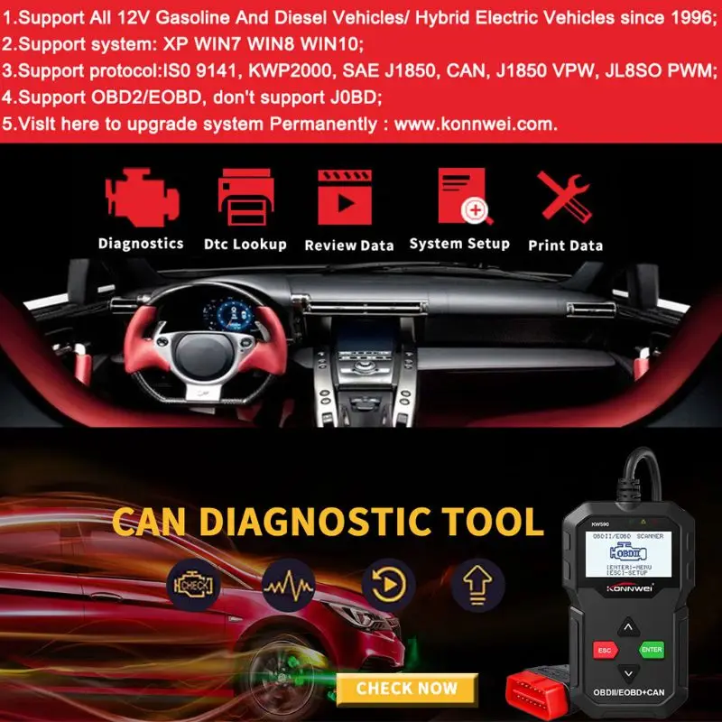 KW590 OBD2 сканер автомобильный диагностический сканер автоматический диагностический сканер инструмент
