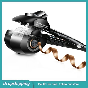 

Hair Curler Professional Automatic Steam Ceramic Curling Wand Auto Rotating Spray Steamer Curler- Spiral Hair Curling Iron