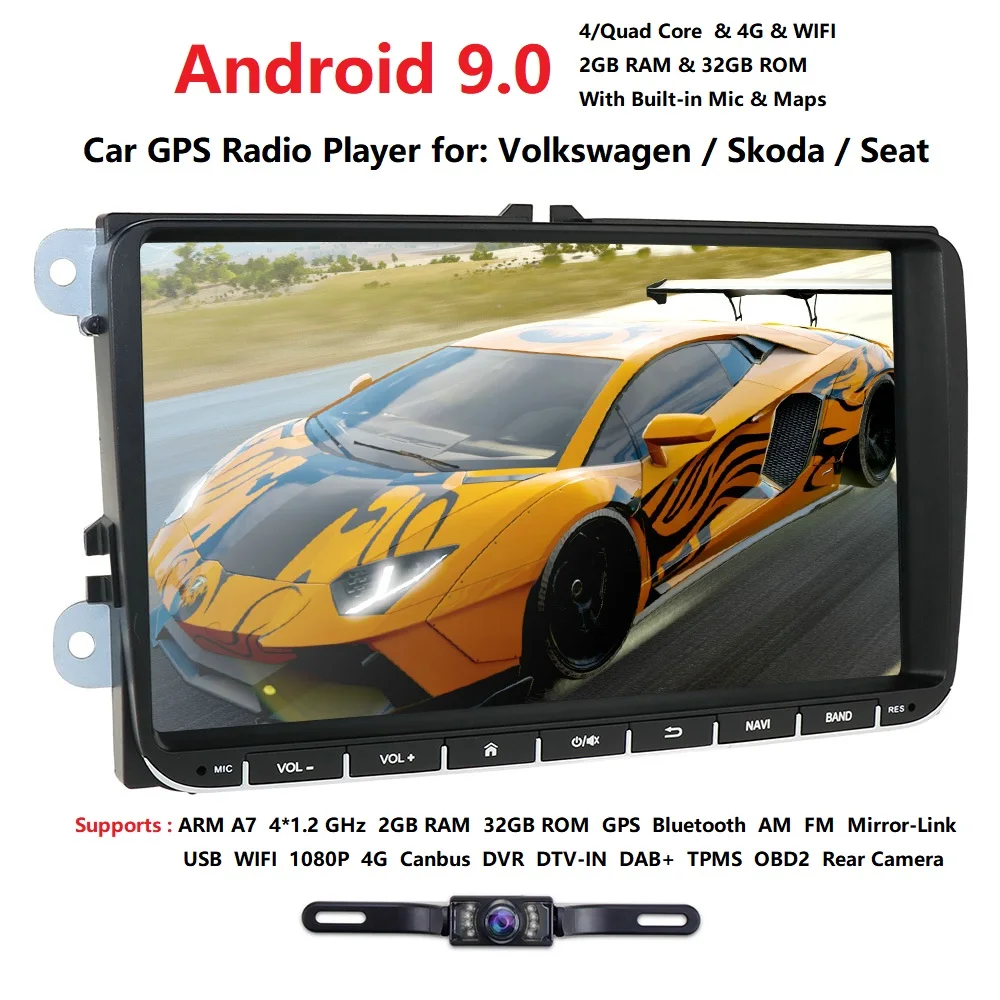 Sale 2GRAM 9inch Android 9.0 car autoaudiofor V W Volkswagen/Golf/Polo/Tiguan/Passat/T5/Beetle/EOS/Skoda/Octavia car Radio GPS Car Me 3