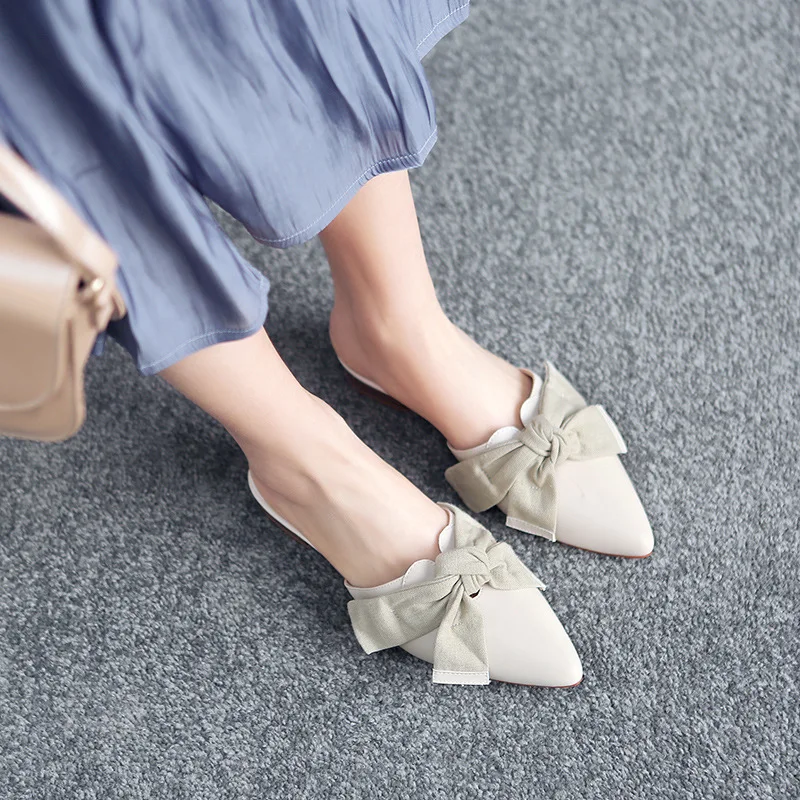 

What WOMEN'S Shoes 2019 New Style Spring Korean-style Versatile Semi-Trailing Shoes Flat Heel Pointed-Toe Bow Single Shoes Women
