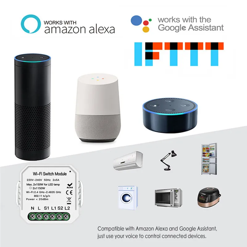 2 банды 2 способ Wifi дистанционный переключатель освещения DIY выключатель модуль Smart Life/Tuya приложение управление Совместимо с Alexa Google Home умный дом