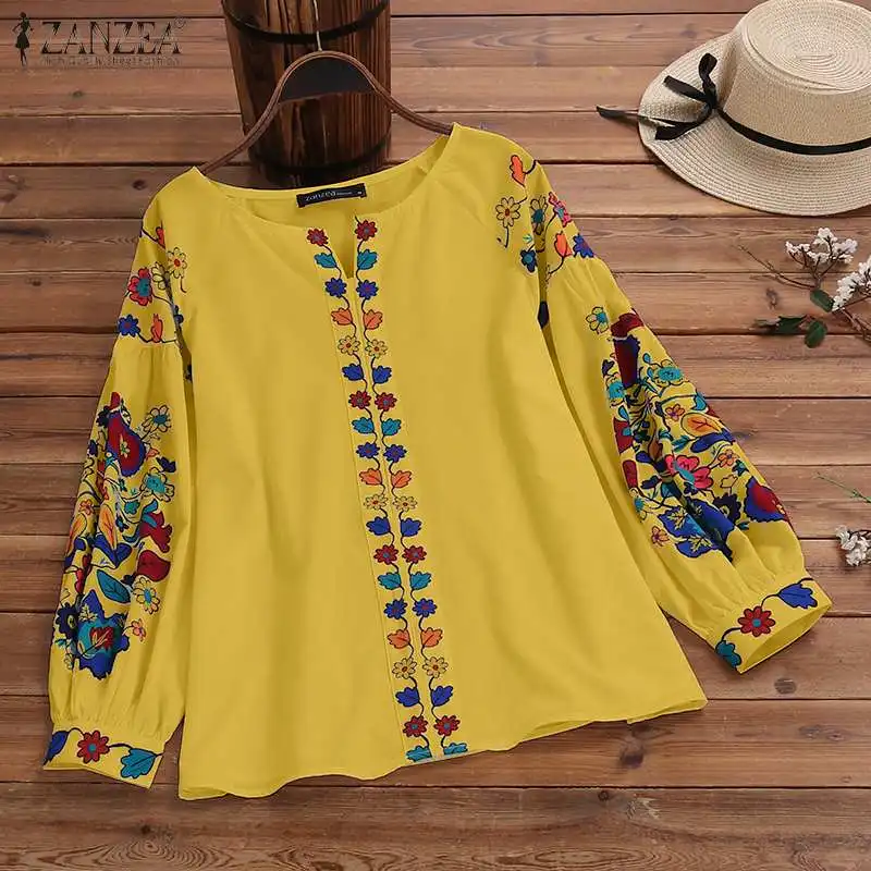  Bohemian Floral Printed Blouse ZANZEA Women Long Sleeve Buttons Tops Casual Spring Blusas Femme Rob