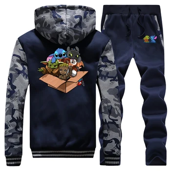 

Kawaii Full Team Tracksuit Thick Fleece Baby Yoda Stitch Groot Suit 2020 Spring Hoodie The Mandalorian Hoodie Sweatshirt + Pants