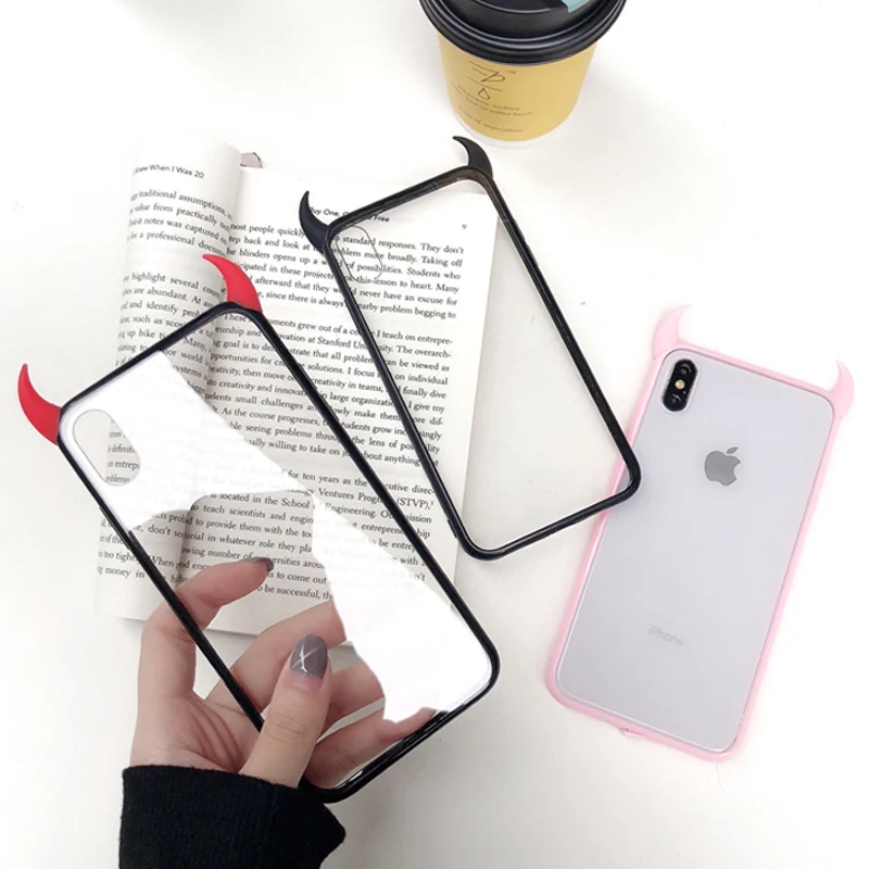 Роскошная акриловая задняя крышка для iPhone11 Pro MAX 6 6s 7 8Plus X XR XS Max 3D Devil Horns чехол