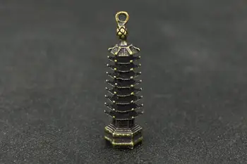 

retro Brass Wenchang Tower craft Keychain ring Pendant ornament Miniature Stupa Pagoda Fitting Key chain Pendant decoration p052