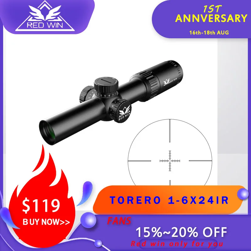 Монотрубка ed Win Torero CQB HD 1-6x24 30 мм регулируемая револьверная точка 1/5Mil со стеклом и