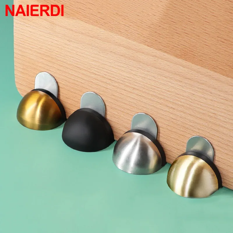 NAIERDI Stainless Steel Rubber Magnetic Door Stopper Non Punching Sticker Hidden Floor Mounted Nail-free magnetic door stop door stopper