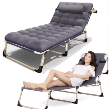 

Office Nap Bed Lounge Chair Chaise Bed Adjustable Reclining Positions Folding Cot with Removable Pillow for Camping Pool Beach
