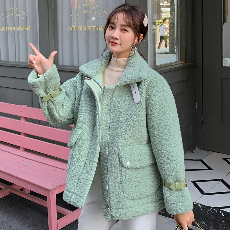 

Lambskin jacket female middle and long section 2019 autumn and winter new Korean students loose imitation lamb wool thick coat
