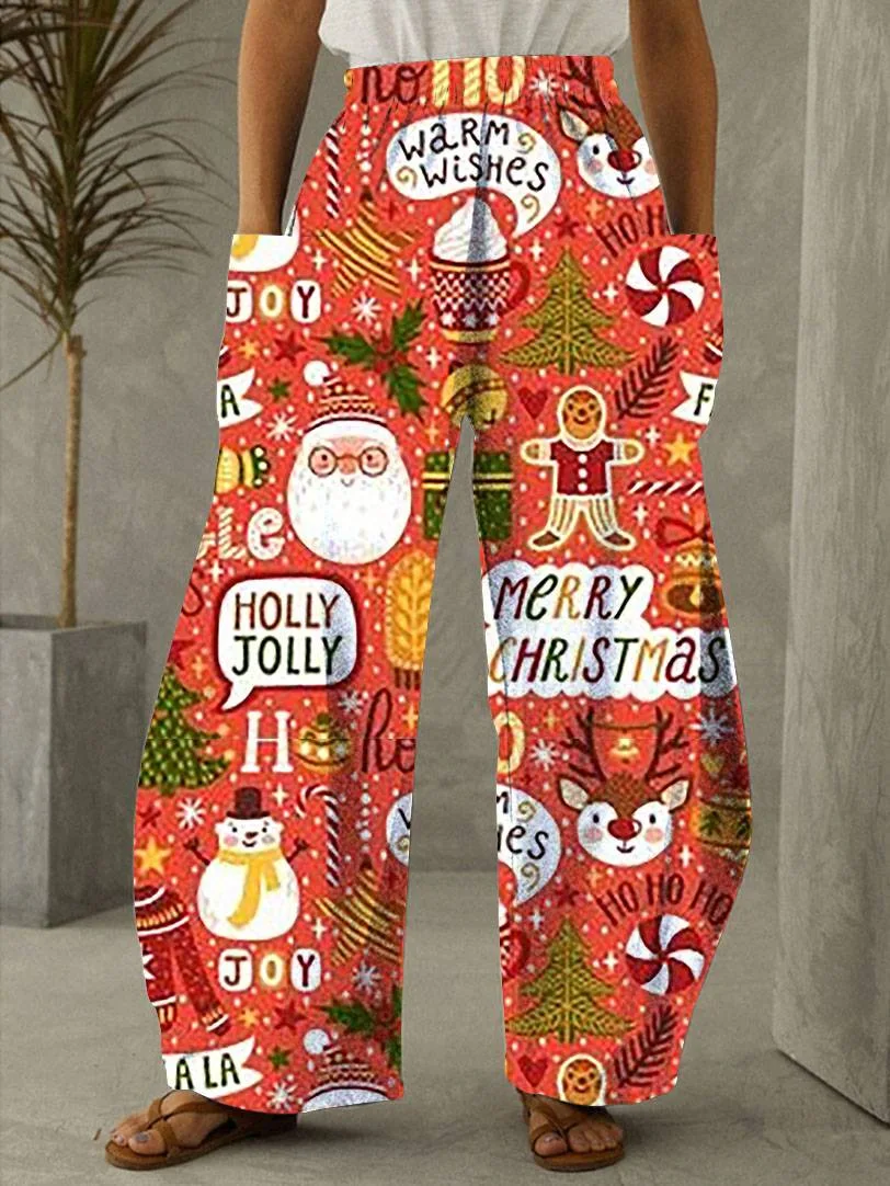 

New Year Christmas Santa Claus Snowman 3D Printed Women's Pants Loose Casual Fashion Streetwear Harajuku Girls Wide Leg Pants