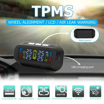 

AN-10C Solar Car TPMS Auto Tire Pressure Monitoring System with 4 Sensors High-efficiency Solar Panels Large Volume Alarm Sound