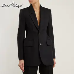 MIAOQING однотонный блейзер для женщин с зазубренным воротником и длинным рукавом однобортный тонкий пиджак Офисная Женская Модная
