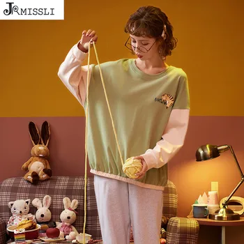 

JRMISSLI Cotton Cotton Women Pijama Sleepwear Female Pajamas Sets Female Suit Long Sleeve Pyjamas Women Home Clothes
