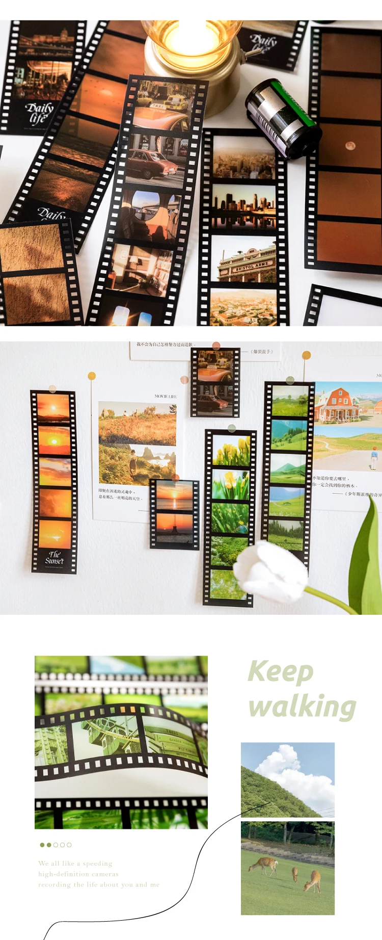 Mr Paper 8 Designs PET White Ink Strip Sticker Pack Film Image Gallery Series Creative Handbook DIY Decorative Sticker