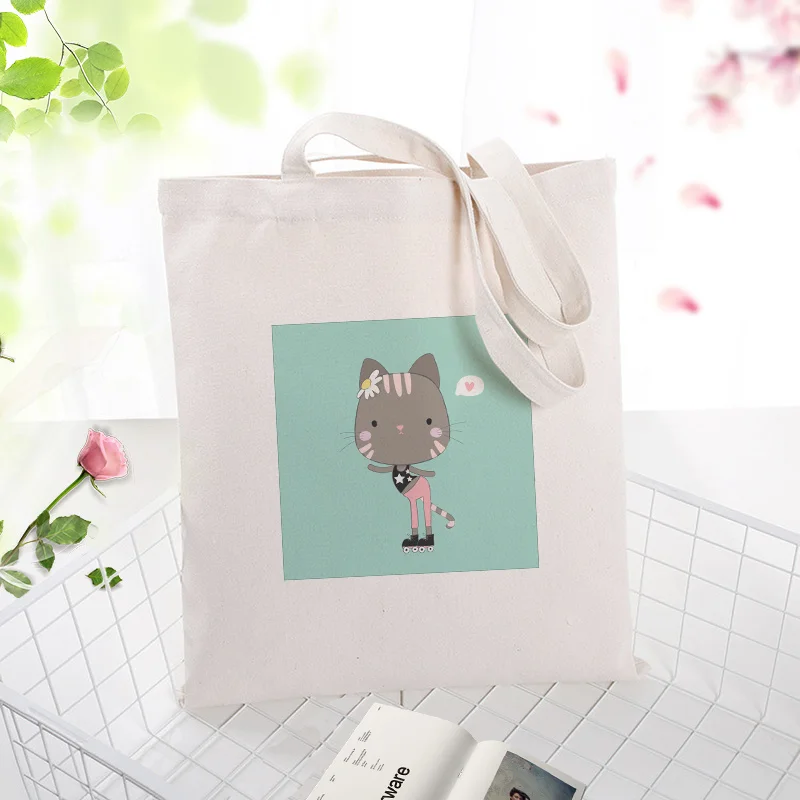 Сумка для кошек, парусиновая вместительная сумка для покупок, сумка с индивидуальным принтом, текстовый логотип, сделай сам, ежедневное использование, экологическая многоразовая утилизация