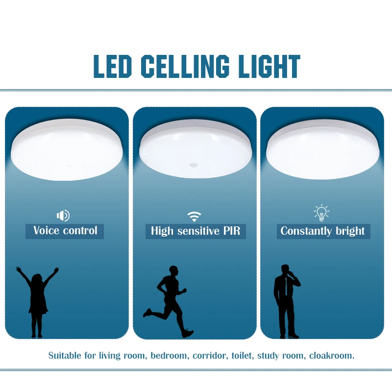 2pcs/lot LED Ceiling Light 12w 24w PIR Motion Sensor Lamp Surface Mounted Auto Smart Sounds Control 110V 220V Round Panel Light