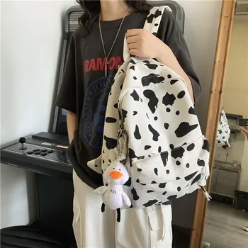 

Backpacks Women Cow Milk Pattern Leisure Teens Kawaii Sweet Backpack Fashion All-match Simple Korean Style Bag Girls Ulzzang