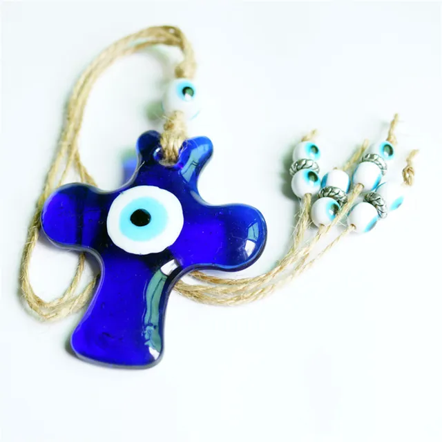 1 Db Görögország Pulyka Kék Szem Ékszer Kereszt Üveg Medál Gonosz Szemek Kézzel Készített Kender Kötél Színes Gyöngyök Fal Lógó Otthoni Dekorációk - Image 2