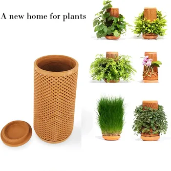 

ceramics cylinder shape Plant Pot with lid For Fern Motif Quilt Gymnosperm Plant Growth Succulent Creative Flower Pot new #30