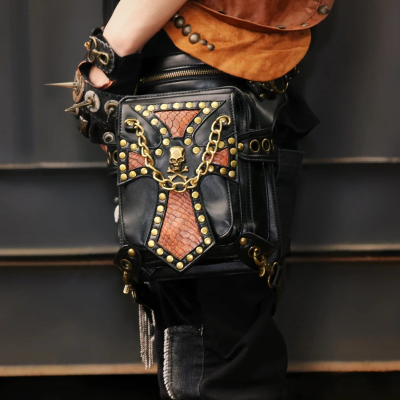 

Versatile Steampunk Messenger Bags Vintage Rivet And Thread Design Waist Bag Men Women Crossbody Shoulder Phone Bags